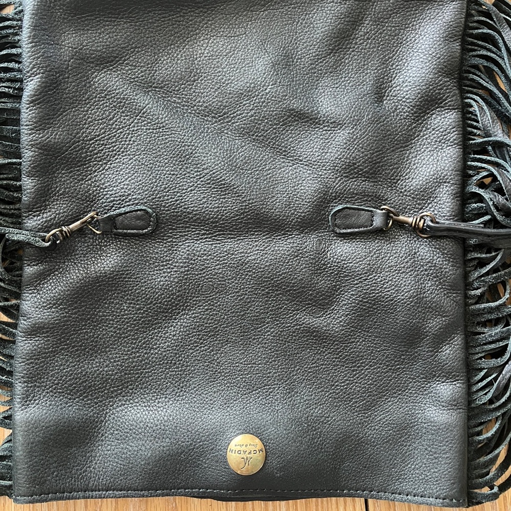 McFadin RARE Handmade Texas Leather Fringe Stud Crossbody Fold Over Slouch Bag - Picture 6 of 14